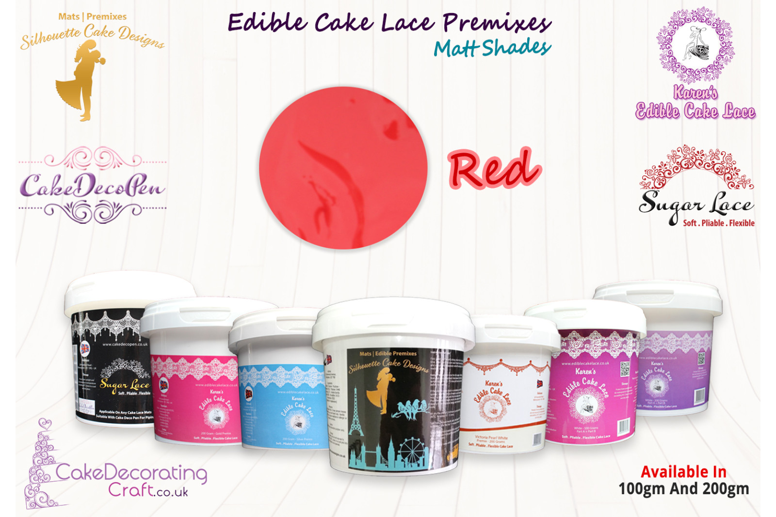 Red | Edible Sugar Lace Deco Pen | Matt Shade | 200 Grams